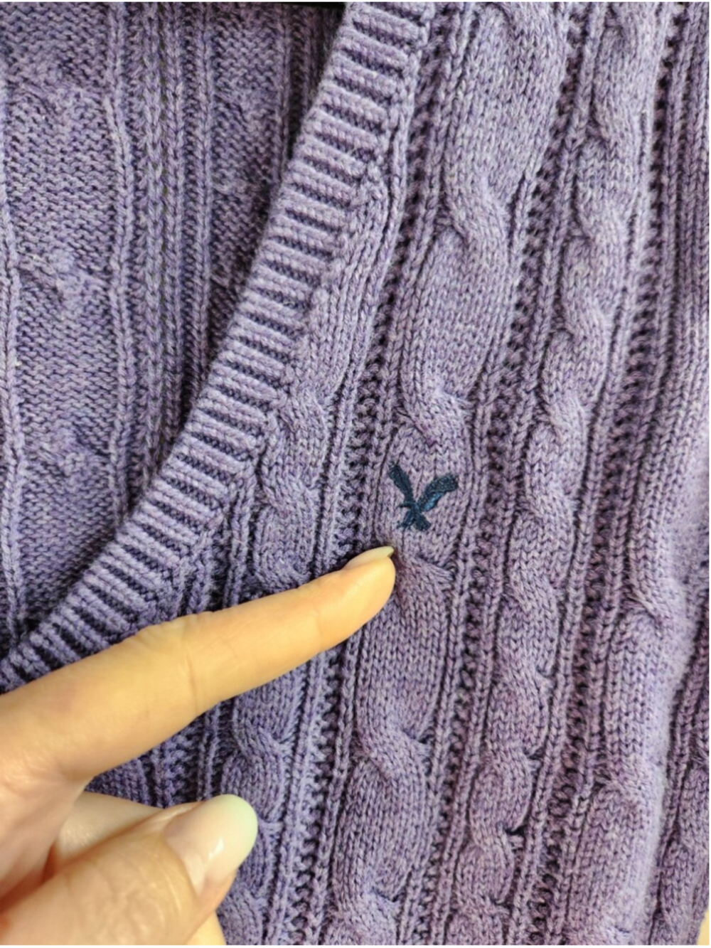 ASO Elena Gilbert Sz L Alt Y2K Purple Cotton Cable Knit Sweater Prep Old Money - Picture 4 of 11